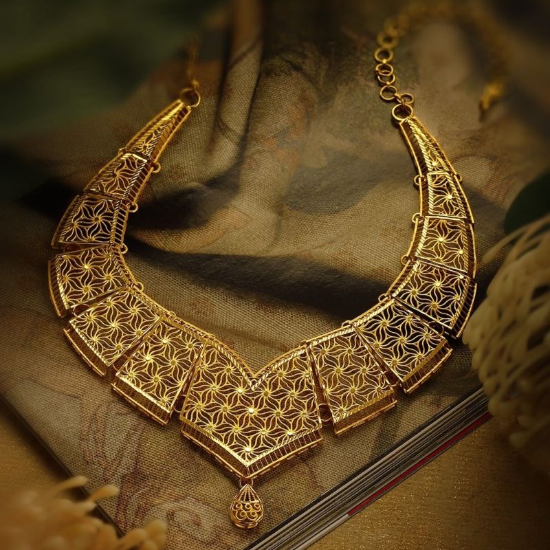Lightweight Short Necklace with Yellow Gold Finish – Kavitha Gold ...